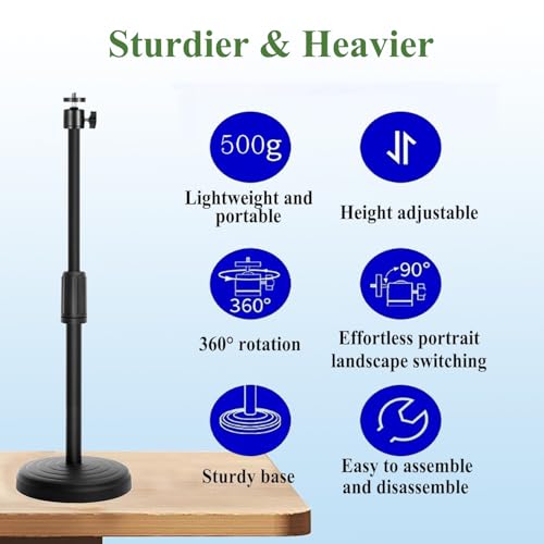 Webcam Stand with Phone Holder, Adjustable Height Desk Camera Mount for Logitech C920 C922 C925e C930e, 1/4" Threaded Desktop Tripod Stand for Live Streaming, Video Conferencing, Online Classes