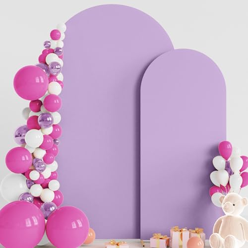 Wokceer Wedding Arch Backdrop Cover 7.2FT, 6FT Spandex Fitted Lavender Arch Covers Set of 2 Round Top Chiara Arches Backdrop Cover for Birthday Party Ceremony Banquet Decoration - color: Lavender, size: 7.2FT,6FT