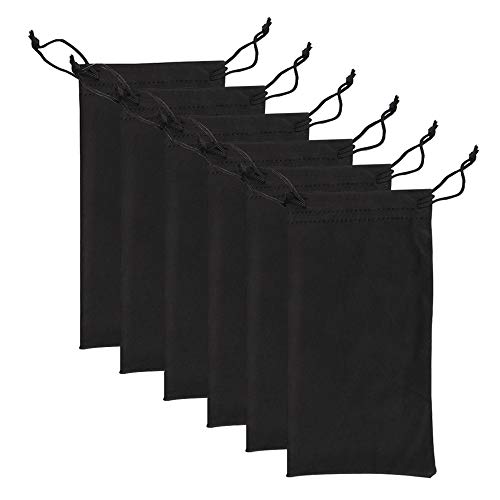6pcs Eyeglasses Sunglasses Microfiber Pouch Bag, Cell Phone Storage Pouch 7.1" x 3.5" - color: Black