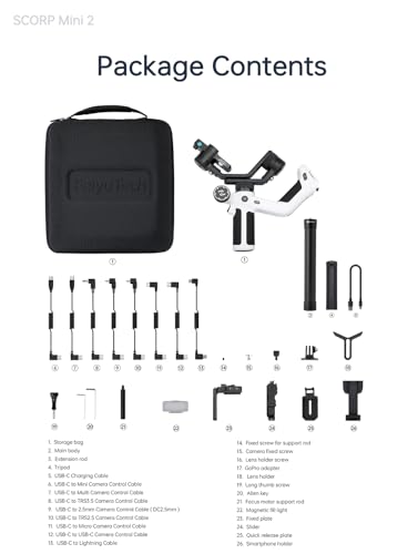 FeiyuTech Official SCORP Mini 2 Kit Gimbal,3-Axis Camera Stabilizer with AI Tracker Fill Light,1,3IN Touch Sreen, for Mirrorless Camera,Smartphone,Action Camera,with Carrying Case,Extension Rod,White
