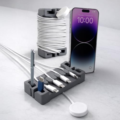 DeskBrick 2PK Silicone + Steel-Weighted Cord Holders for Desks. Weighted Cord Organizers & Cable Management for Desktops. Useful Phone Accessories & Cable Holders for Offices. No Adhesive. Gray - color: (B) Gray, size: 2 Pack