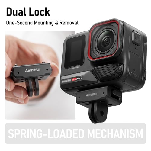 AMBITFUL IA02 Magnetic Quick Release Mount Base, 2-Prong Action Camera Adapter for Insta360 Cameras, Quick Swap Camera Mount for Tripod, Selfie Stick, Extension Pole and Outdoor Shooting - color: Foldable Dual Prong Mount