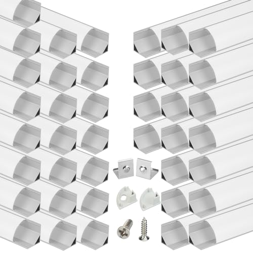 Muzata 40Pack 3.3FT/1M V Shape LED Channel Silver Aluminum LED Strip Diffuser Channel with Milky White Cover Frosted Corner Lighting Easy Installation V1SW WW 1M - size: 40P