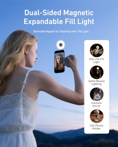 TELESIN Creator Kit - Fun Shot Magnetic Phone Camera Grip + C03 Magnetic Selfie Light (White)Bundle Kit Compatible with iPhone Magsafe & Android Selfies/Photography/TikTok/Zoom Calls/Video Conference - color: White Grip+C03 Light