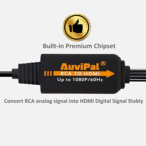 1080P RCA to HDMI Converter, All-in-One Composite AV to HDMI Audio Video Adapter for VHS/VCR/ PS1/ PS2/ PS3/ STB/Xbox/Blue-Ray DVD Players and More (All Cables Included)