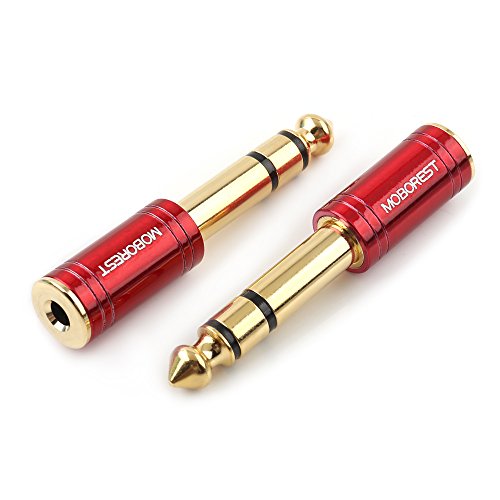 MOBOREST 1/4 to 1/8 Headphone Adapter 2-Pack – 6.35mm Male to 3.5mm Female Stereo Audio Jack Converter, Pure Copper Gold Plated for Guitar Amp, Mixer, Speaker, Piano, Headphones -2RED - color: 2RED