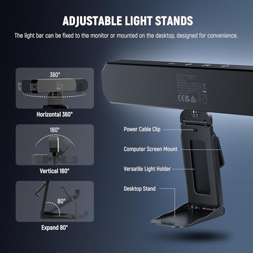 NEEWER Basics 6W Monitor Light Bar with Stand/Remote/Touch Control, Bi Color Dimmable LED Lamp for Home Office Desk Video Conference Lighting Computer Laptop Webcam Zoom Gaming Streaming Reading, L10