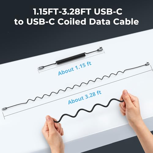 SMALLRIG USB C to USB C Coiled Data Cable (Straight to Angled), 90 Degree USB C Cable 20Gbps High Speed Data Transfer, Support PD 100W Fast Charging, for iPhone, Laptops and Cameras etc. - 4792 - size: 1.15FT-3.28FT, style: Straight to Angled Coiled
