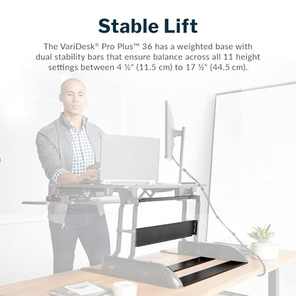 Vari VariDesk Pro Plus 36 Standing Desk Converter – 11 Height Settings + Spring Lift, 2 Tier Design, Keyboard Tray, Fits Desktops 36” Wide x 26.5" Deep – Delivers Fully Assembled (Walnut) - color: Walnut