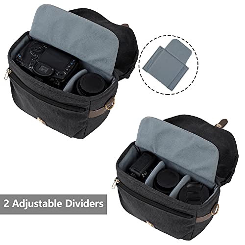 BAGSMART Canvas Crossbody Camera Bag with Rain Cover for Women Men, Black | SLR DSLR Camera Case, Compact Camera Shoulder Bag - color: 01-Black