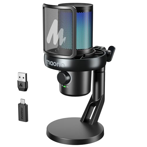 MAONO Wireless/USB Microphone for PC, Condenser Gaming Mic with Software AI Voice Change,3-Level Noise Cancellation,Custom RGB, for Streaming Recording Podcast PS5 PS4 Twitch YouTube, DM40 Pro - color: Black