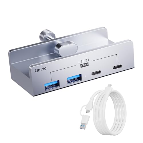 USB Hub 3.1, 10Gbps Clamp USB Hub with 2 USB-A Data Ports, 2 USB-C Port with Extra Power Supply Port (Silver) - color: Silver