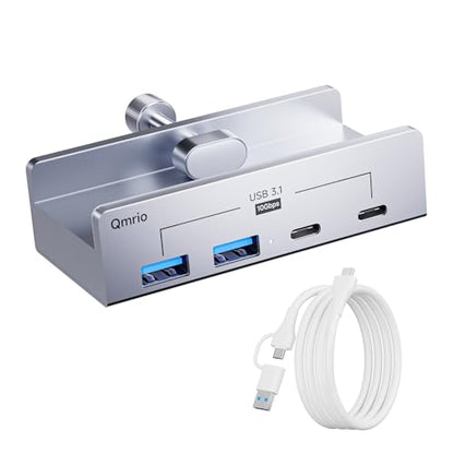 USB Hub 3.1, 10Gbps Clamp USB Hub with 2 USB-A Data Ports, 2 USB-C Port with Extra Power Supply Port (Silver) - color: Silver
