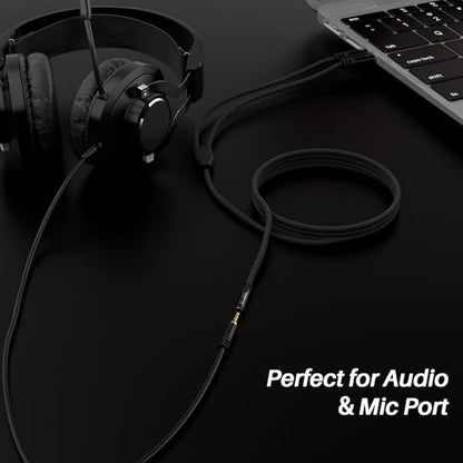 Kxable Headphone Splitter for Computer, 3.5mm Female to Dual 3.5mm Male Audio Splitter Cable, Stereo Jack Earphones Headset to PC Laptop Adapter, 1/8inch 2-in-1 Y Separator Aux Dongle Converters, 2FT - size: 2FT