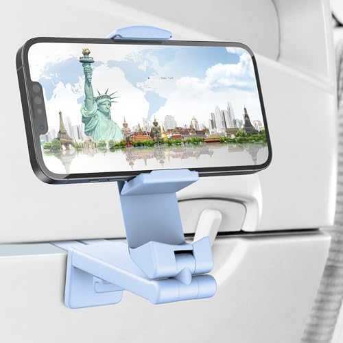 Perilogics Airplane Phone Holder Mount Universal in Flight Hands Free Viewing with Multi-Directional Dual 360 Degree Rotation (Blue) - color: Blue