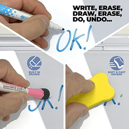 Desktop Whiteboard - Glass Dry Erase White Board - Desk Computer Buddy – Home Office & Studying Essentials - with Phone & Tablet Slot, Storage Compartment - Includes 4 Markers, 1 Eraser (2 Pack) - color: White - 2 Pack
