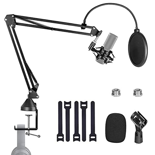 Mic Arm Stand,Adjustable Arm Stand with Pop Filter,Shock Mount,Adapter - Upgraded Microphone Desk Stand for Blue Yeti,Snowball,HyperX Quadcast,Shure sm7b and More