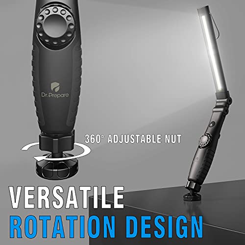 Dr. Prepare LED Work Light, 700 Lumens Foldable Rechargeable Work Light, 3200mAh Cordless Portable Magnetic COB LED Inspection Light for Car Repair, Home, Garage, Emergency