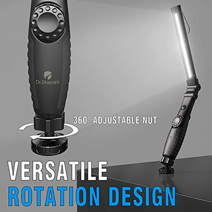 Dr. Prepare LED Work Light, 700 Lumens Foldable Rechargeable Work Light, 3200mAh Cordless Portable Magnetic COB LED Inspection Light for Car Repair, Home, Garage, Emergency