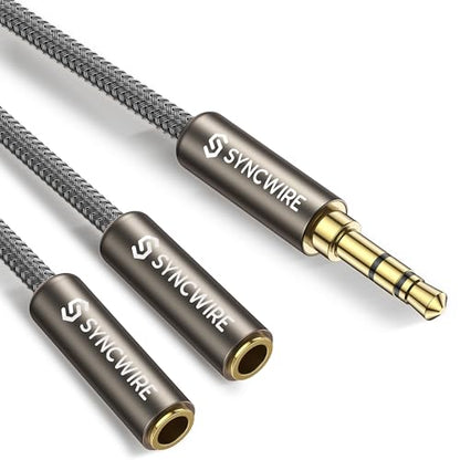 SYNCWIRE Headphone Splitter, Nylon-Braided 3.5mm Extension Cable Audio Stereo Y Splitter (Hi-Fi Sound), 3.5mm Male to 2 Ports Female Headset Splitter for 3.5mm Aux Device (No Mic) - Gold Brown - color: Gold Brown