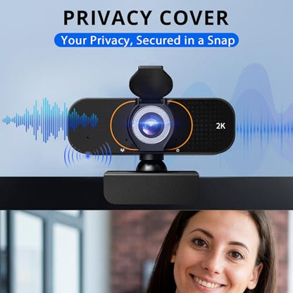 2K Webcam for Computer/Laptop/Desktop/PC, Camera with Microphone, USB Plug&Play, Auto Low Light Correction, Privacy Cover, Tripod, Wide Angle for Meeting/Online Video/Zoom - style: Updated 2K-GQ