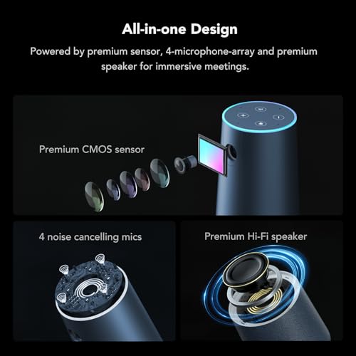 NEARITY C45 2K Video Conference Webcam with Microphone and Speaker, All-in-One Camera with 4 Noise Cancelling Microphone, 5X Zoom FHD Webcam AI Auto-Framing Plug-and-Play for Zoom/Teams/Google Meet - color: Blue