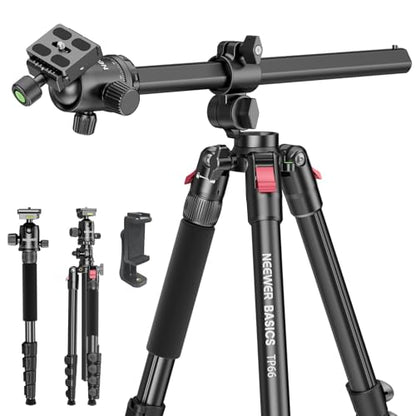 NEEWER Basics 64.5" Horizontal Overhead Tripod with Ball Head/Cell Phone Holder Compatible with iPhone Video Recording, Aluminum Travel Stand Camera Monopod, 360° Pan 180° Tilt 22lb/10kg Load, TP66