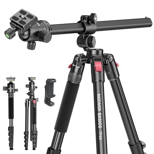 NEEWER Basics 64.5" Horizontal Overhead Tripod with Ball Head/Cell Phone Holder Compatible with iPhone Video Recording, Aluminum Travel Stand Camera Monopod, 360° Pan 180° Tilt 22lb/10kg Load, TP66