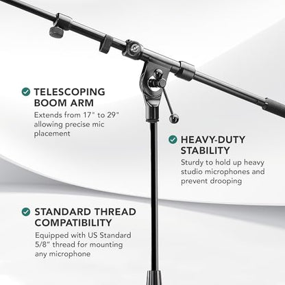 K&M König & Meyer 21090.500.55 Tripod Microphone Stand - Adjustable Telescoping 2-Piece Boom Arm - Professional Grade - Heavy Duty with Folding Leg Base - German Made Black - color: Black, style: Tall (35"-63")