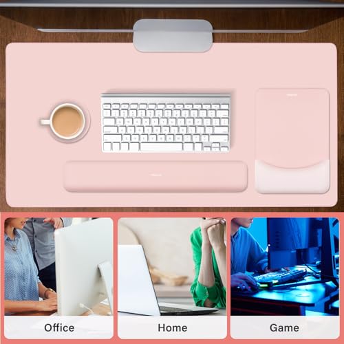 MOSISO Keyboard Mouse Pad Set, Large Gaming Mouse Pad&Rectangular Keyboard Wrist Rest&Mousepad with Wrist Rest&Coaster, Ergonomic Non-Slip&Easy Typing Pad with Curved Silicone Lining, Baby Pink - color: Baby Pink