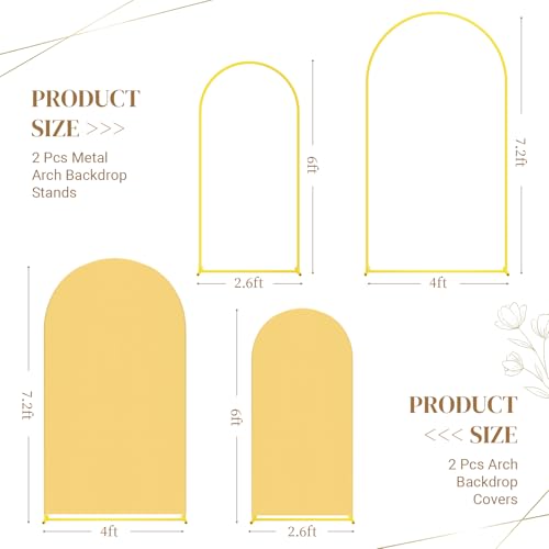 Toolterritary Metal Arch Backdrop Stand and Cover Set, 7.2FT, 6FT Party Backdrop, Easy to Assemble, Backdrop Stand for Parties, Birthday, Baby Shower - color: Gold, size: 7.2ft, 6ft