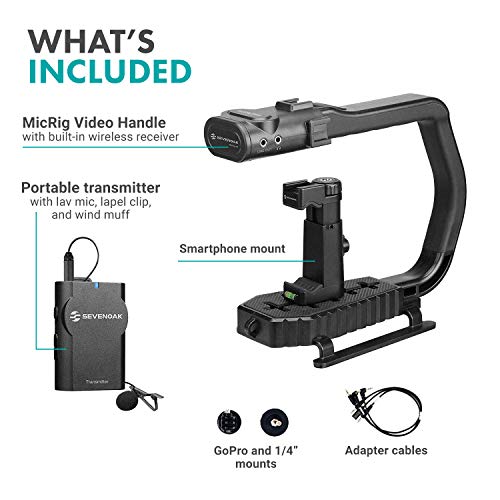 Movo MicRig-W1 Wireless Microphone Filmmaker Kit - Video Handle Stabilizer with Built-in Wireless Lavalier Microphone Compatible with Canon EOS, Nikon, Sony, Panasonic DSLR and Mirrorless Cameras