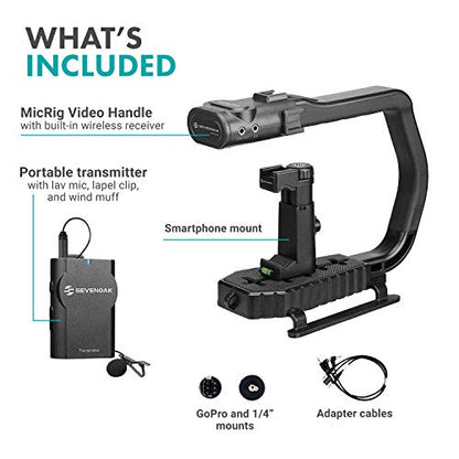 Movo MicRig-W1 Wireless Microphone Filmmaker Kit - Video Handle Stabilizer with Built-in Wireless Lavalier Microphone Compatible with Canon EOS, Nikon, Sony, Panasonic DSLR and Mirrorless Cameras