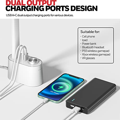 Honeywell Upgraded LED Desk Lamp - H01 Pro Sunturalux™ Foldable Desk Light with USB A+C Charging Port, 3 Color Modes Dimmable Table Lamp for Home Office Reading(White) - color: White