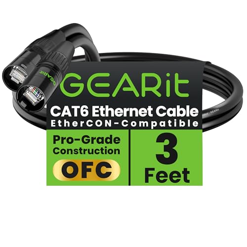 GEARit Shielded CAT6 Ethercon Cable (3 Feet) Professional Audio & Lighting RJ45 EtherCON-Compatible Cable for Studio, Stage, Concerts - 3ft Black - color: Black, size: 3 Feet
