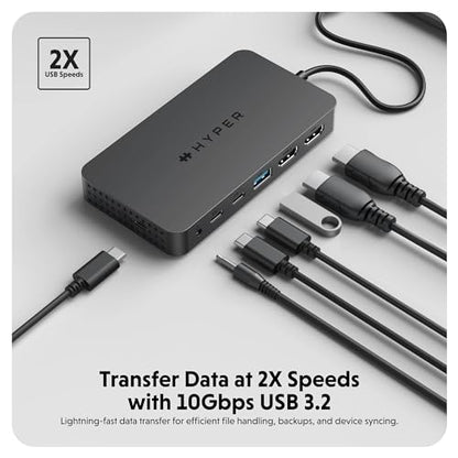 HyperDrive Next Dual 4K HDMI 7 Port USB C Docking Station for M Series MacBook, PC, Chromebook, 2x File Transfers w/ 10Gbps USB Ports, Dual 4K Docking Station Charges w/ 100W PD Power Passthrough Port - size: 7 Port USB-C Hub with 3x USB-A