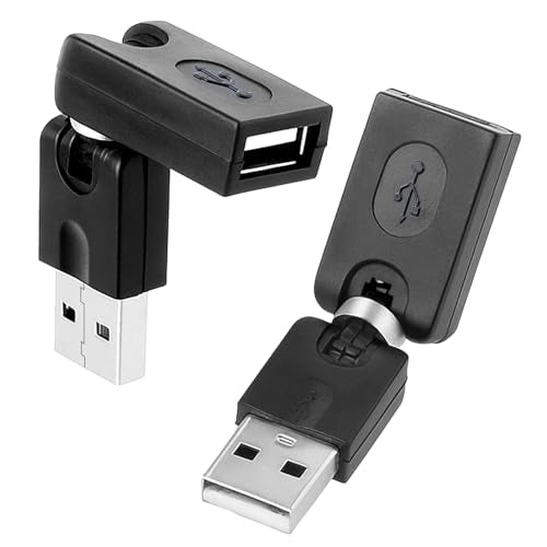 2 Pack USB 90 Degree Adapter, USB Male to Female USB2.0 Adapter | Rotatable 360 Degree Black Adjustable USB Right Angle Adapters Extension Adapters Convertor