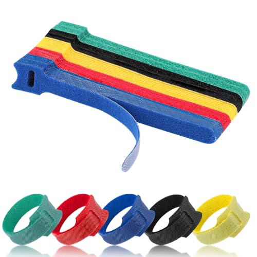 50 Pcs Reusable Cable Ties for Cords, 6 Inches Hook and Loop Adjustable Cord Straps, Reusable Zip Ties, Wire Organizers for Cords Electrical Cord Management Office Home Computer PC Cable Management - color: F-50pcs 5 Colors