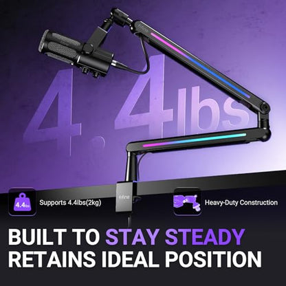 FIFINE Microphone Boom Arm with Controllable RGB, Adjustable Low Profile Mic Stand with Desk Mount Clamp,Cable Management, Screw Adapter for Gaming, Podcast, Streaming, Studio-BM88Pro - color: black