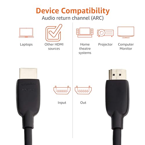 Amazon Basics HDMI 2.1 Cable, 8K@60Hz 4K@120Hz, 48 Gbps Ultra High Speed, 3 Feet, Compatible with PS5/Xbox/TV/Monitor, Black