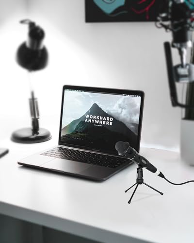 SUUNTOK Desk Microphone Stand with Mic Clip Holder, Foldable Tripod with Non-slip Feet Adjustable Desktop Mic Stand, Ideal for Podcast, Online Chat, meetings with dynamic mics Like SM58 57 PGA48 etc.