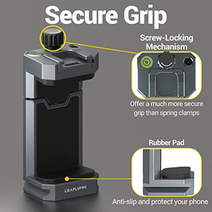 Aluminum Phone Mount for Tripod, Adjustable Phone Tripod Mount with Cold Shoe & Arca Swiss Quick Release Plate,Universal Adjustable Clamp Suitable for iPhone 14 pro/13 Pro/12/11/Samsung - color: Gray