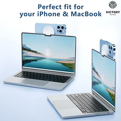 Continuity Camera Mount for MacBook and iPhone | Magsafe Compatible iPhone 12 13 14 Series | Strong & Sturdy | Desk View & Webcam Support