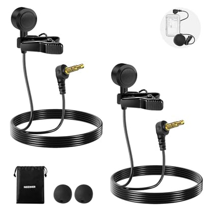 NEEWER ø9.7mm Lavalier Microphone (2 Pack), 3.5mm TRS Clip On Lapel Wired Omnidirectional Condenser Lav Mic with 1.5m Cable & Windscreen for Video Recording, Vlogging, Filming, LM10 - style: LM10