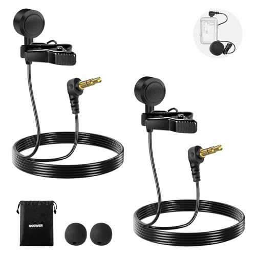 NEEWER ø9.7mm Lavalier Microphone (2 Pack), 3.5mm TRS Clip On Lapel Wired Omnidirectional Condenser Lav Mic with 1.5m Cable & Windscreen for Video Recording, Vlogging, Filming, LM10 - style: LM10