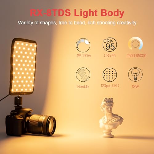 Fomito Foldable Flexible LED Video Light Panel, Dimmable On-Camera Soft Lighting,2500K-6500K CRI95, Splash-Proof for Studio Photography, Video Recording, Live Streaming, RX-8TDs Kit - size: 2500K-6500K