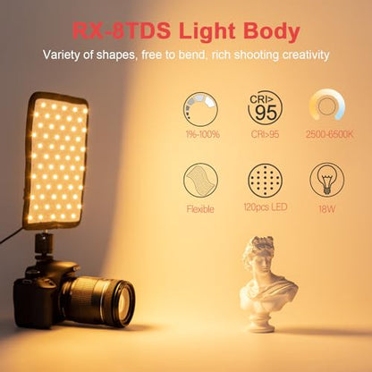 Fomito Foldable Flexible LED Video Light Panel, Dimmable On-Camera Soft Lighting,2500K-6500K CRI95, Splash-Proof for Studio Photography, Video Recording, Live Streaming, RX-8TDs Kit - size: 2500K-6500K