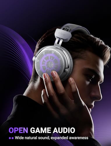 FIFINE Open Back Gaming Headset with 7.1 Surround Sound - Dual Wired USB/3.5mm Connection - USB Control Box - Detachable Mic, Over Ear Headphone for PC, PS4/5, Xbox, Switch, Mobile - H18V Lite WP - color: White and purple