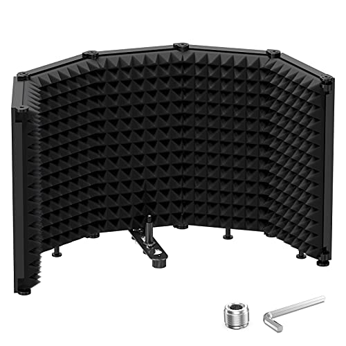 Moukey Microphone Insulation Sound Insulation Sound Shield Isolation, 5 Sides Microphone Sound-Absorbing Foam Reflector for Recording Studio, Podcasts, Vocals and Broadcasting