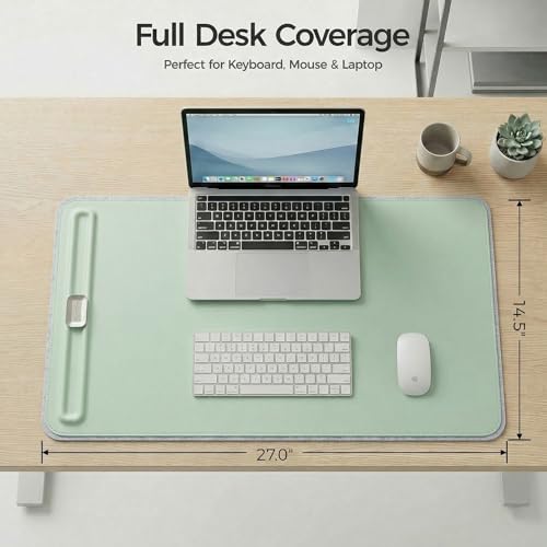 Premium Double-Sided Faux Leather Desk Pad – Non-Slip, Waterproof, with Magnetic Cable Organizer & File Storage – Designed for Offices & Creative Spaces – Durable & Easy to Clean（Green） - color: Green